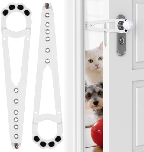 Fohuanky Adjustable Cat Door Latch 2 Pack 7 Gap Settings, Dog Proof Pet Door Stopper for Litter Box Room, Baby Safety, No Drill Install, Cat Gate Alternative for Renters & Homes (White)