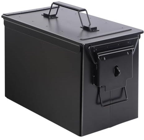 RCJUMPANT Ammo Can & Ammo Case, Fireproof & Waterproof Metal Storage Box - Perfect for Ammo, Lithium Batteries & RC Car Batteries (Without Lock, Black-137.25 9)