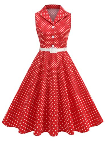 EFOGEP Damen Rockabilly Kleid Polka Dot Vintage Swing Kleid