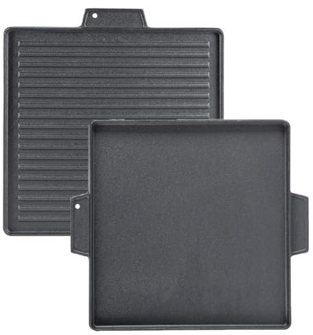 SOLEILUX Griglia Bistecchiera 2 IN 1 Quadrata in Ghisa Universale Antiaderente 40x40 cm - LISCIA e RIGATA con 2 Manici