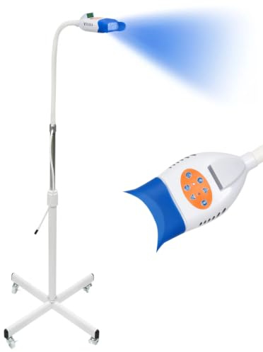 36W Professionelle Zahnweiß-Maschine LED-Licht, Mobile Dental Zahnweiß-Lampe Bleaching, Zahnweißer 2 Farben blau/rot Licht mit 10 LED-Röhren, Einstellbarem Winkel, Weiß