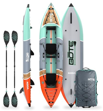 BOTE Koda Aero Inflatable 14' Foot Kayak Packable for Tandem Riders Adults Kids Family Friendly Blow Up Fishing MAGNEPod Compatible, Multiple Colors