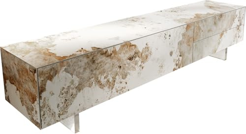 DELIFE TV-Board Cuor Keramik Minas Melange Weiß-Beige 220 cm 1 Klappe 2 Schubfächer Fuß Schwebeoptik Acrylglas Lowboard