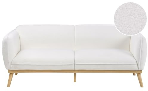 Beliani 3-Sitzer Sofa Bouclé weiß gepolstert mit schmalen Armlehnen Holzfüße Skandi-Design Ljung