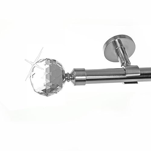 BASIT Gardinenstange Deckenmontage 1 läufig 160 cm lang Edelstahl Look Set Metall 1-läufige Vorhangstange Deckenmontage Ø20mm I 120-600cm wählbar D31
