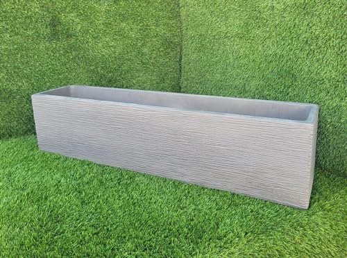 AnaParra Jardinera Rectangular Moderna en hormigón aligerado para Exterior Rectangular Pacífico 80X17X19cm. Natural Cemento|Peso: 20Kg.|16 l.