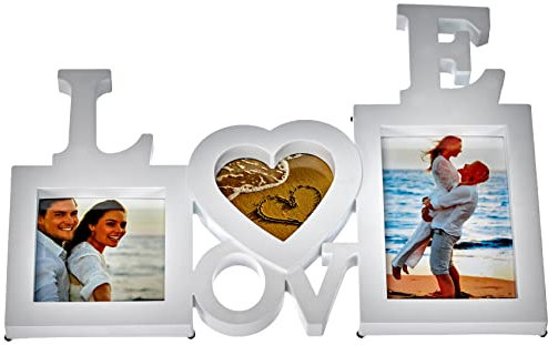 Hama Collage Bilderrahmen für Fotocollagen „Alexandria“ (Fotorahmen mit Love-Schriftzug für 3 Fotos, Kunststoff-Rahmen, Echtglas) Fotogalerie weiß