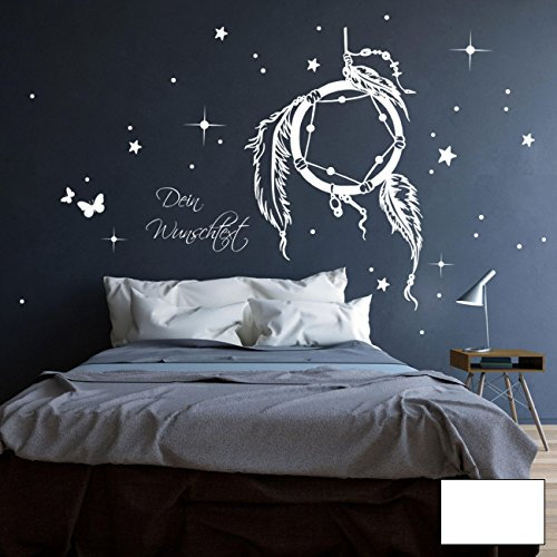 Wandtattoo Traumfänger Wandsticker Wandaufkleber Aufkleber Wunschtext Sternen M2088 ilka parey wandtattoo-welt® - ausgewählte Farbe: *weiß* ausgewählte Größe: *XXL - 131cm breit x 100cm hoch*