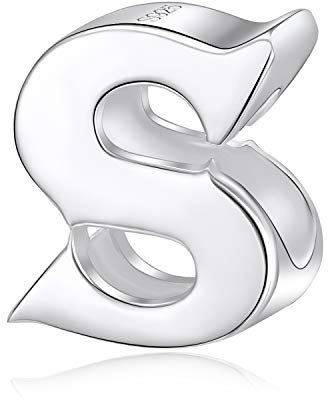 Alphabet-Anhänger, Anfangsbuchstabe, A-Z, aus 925er-Sterlingsilber, Silberne Perlen, passend für Pandora-Anhängerarmbänder Letter S