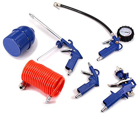 SUNDELY® 5 Pieces Air Compressor Air Pump Accessory Tool Kit Set - Spray Nozzle Gun, Paraffin Air Blow Gun, Oil Gun, Tyre Inflator with Pressure Gauge, Air Line Hose