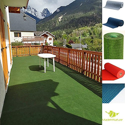 MadeInNature Rasenteppich Kunstrasen mit Noppen, Größe Auswählen | Außen Teppich | Für Garten, Terrasse, Balkon etc (600 x 200 cm, Grün)