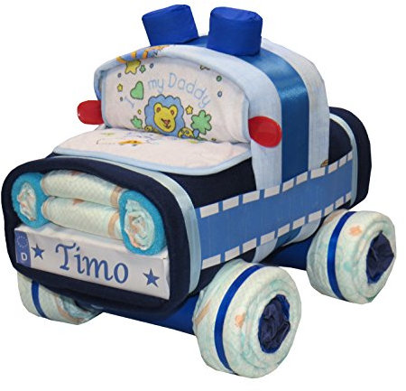 Windeltorte | Windelauto Streifenwagen blau | Windelgeschenk Junge