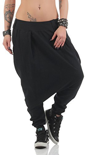 Malito di Base Pantaloni Harem Pantaloni Aladin Baggy 91086 Donna Taglia Unica (Nero)