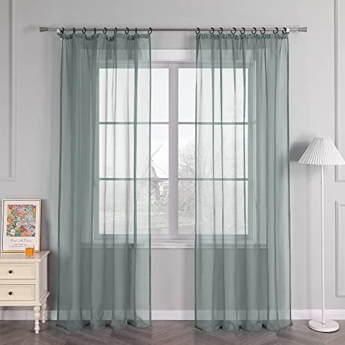 HongYa 1er-Pack Uni Gardine Transparenter Voile Schal Vorhang mit Kräuselband H/B 245/145 cm Silber