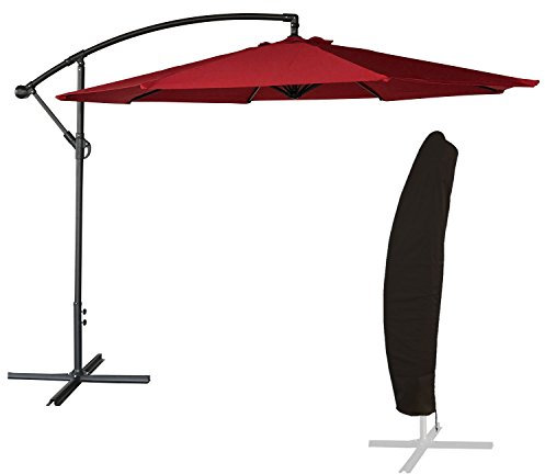 Parasol déporté OAHU Rond 3,50m de diamètre Rouge avec manivelle. Parasol déporté inclinable et Rabattable avec Housse de Protection.