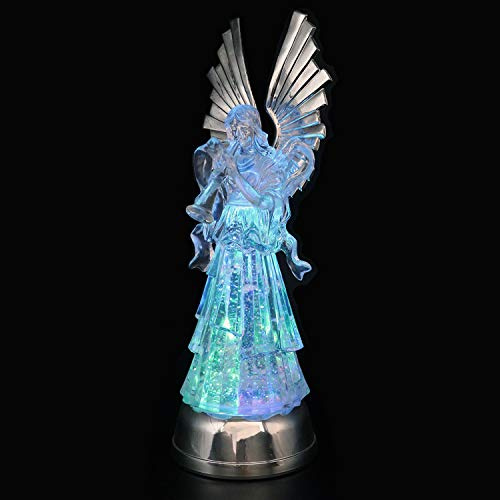 DRomance 14 Angel Snow Globe Lantern Battery Operated with 6 Hour Timer Color Changing LED Light Trumpet Angel Swirling Glitter Water Lamp Thanksgiving Christmas Holiday Decor Gift