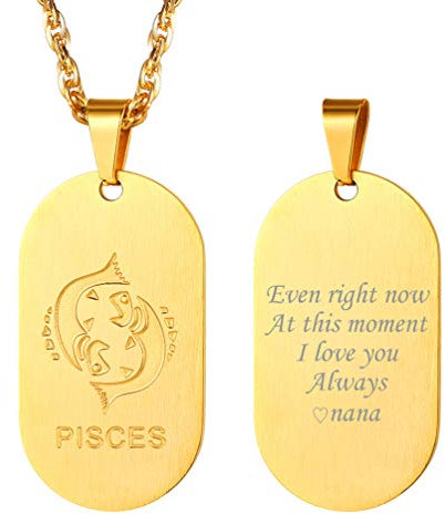 PROSTEEL Sternbilder Collier Herren 18k vergoldet personalisiert Erkennungsmarke Anhänger mit Sternzeichen Zwillinge Gravur Dog Tag mit Kette 3mm/60cm Modeschmuck Geschenk für Jungen Männer
