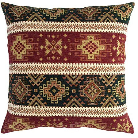 pillowerus Boho-Kissenbezüge Kelim Burgunderrot und Dunkelgrün – 40,6 x 40,6 cm dekorative Kissen, persische Raumdekoration für Couch, böhmische Outdoor-Fall für Bauernhaus, Azteken