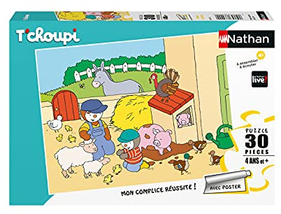 Nathan 86379 Kinderpuzzle - 30 Teile - T'choupi auf dem Bauernhof - Mädchen oder Jungen ab 4 Jahren - hochwertiges Puzzle - Dicker und strapazierfähiger Karton - Alltag & Tiere