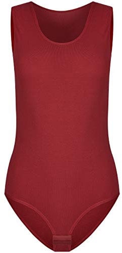 Evoni Damenbody l Damen Overall Bodysuit mit Rundhals l breite Träger l Verschluß-Haken l Unterzieh-Body mit optimaler Passform l sportlicher Damen-Body XXL Bordeaux