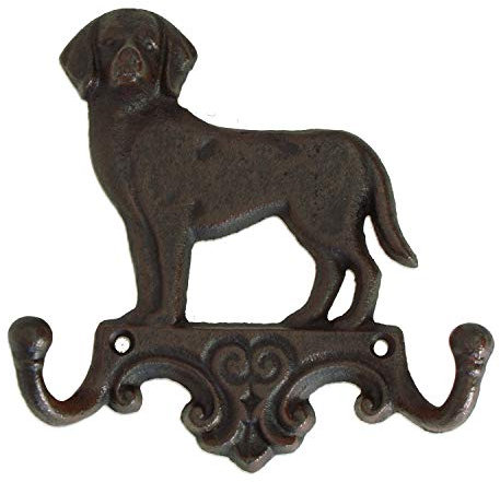 Dio Wandhaken Hund Gusseisen 16x16,5 cm mit 2 Haken Wandhaken Gaderobenhaken Metall