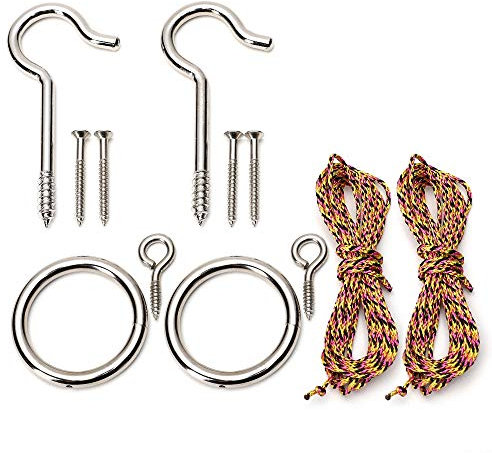 IParts DIY Hook and Ring Game Set, Heavy-Duty Nickel, Steel Hardware and String Ring Toss Game, Set of 2
