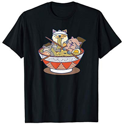 Tasse de chats ramen mangeant des nouilles cadeau de T-Shirt