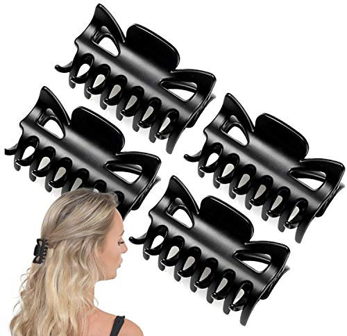 Basic Sense Pinze per capelli da 6,1 cm, resistenti e robuste, con impugnatura antiscivolo, design classico, clip a ganasca, set da 4 pezzi, nero opaco