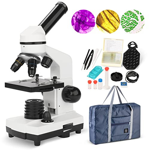 Microscopio per Bambini e Principianti 100X-1000X, Microscopio Professionale con Adattatore per Telefono, Vetrini per Microscopio set, Microscopio portatile potenti per Home Scientifico Enducation