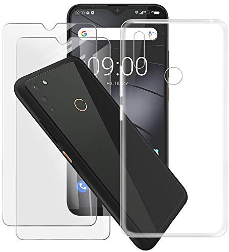 HHUAN Hülle + 2 Stück Gehärtetes Glas, für Gigaset GS4 (6.30) HD Displayschutzfolie und Transparent Weiche Silikon TPU Bumper Schutzhülle Case Cover - Clear