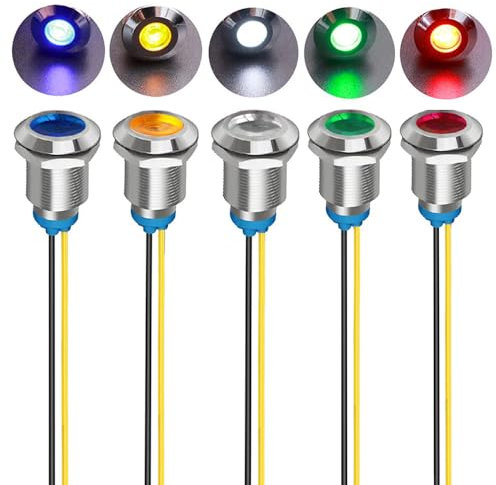 Gebildet 5Pcs 12mm LED Metallanzeige 230VAC Licht Wasserdichte Signallampe (Grün/Orange/Rot/Blau/Weiß)