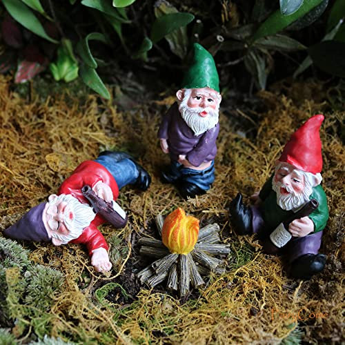 Tirifer Miniatur-Gartenzwerg-Set, Zauberer-Zwerge, 3D-Zwerge, Feengarten, Zwerge, Statue, Mini-Skulptur, Gartenfigur, Dekoration für Rasen, Hof, Balkon, Veranda, Terrasse, 4 Stück