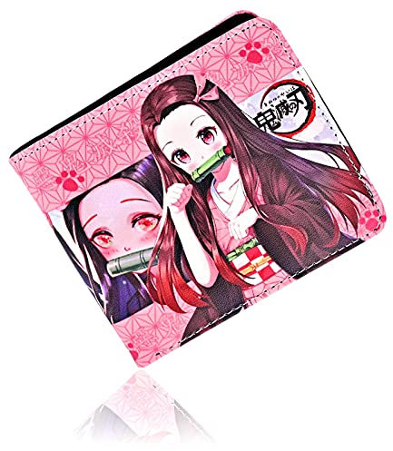 Roffatide Anime Demon Slayer Kamado Nezuko Geldbörsen Kunstleder Schmale Bi-Fold Geldbörse Mehrzweck Geldbörse