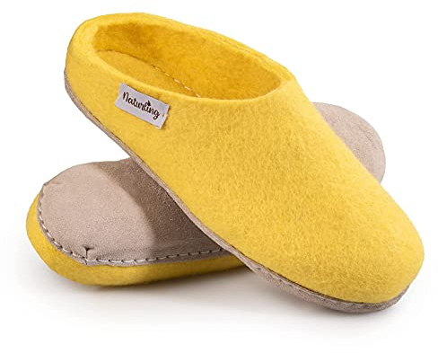 Filz Hausschuhe - Damen Hüttenschuhe mit Ledersohle - Slipper 100% Wolle handgemacht
