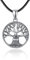 KINGWHYTE Totenkopf Halskette 925 Sterling Silber Vintage Lebensbaum Anhänger Totenkopf Geschenke für Männer Frauen mit schwarzem Seil 50cm