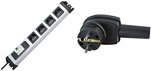 Kopp 228120012 Powerversal Steckdosenleiste 4-Fach mit FI/LS Schalter & 178216009 Schutzkontakt-Vollgummi-Winkelstecker
