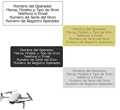 EDURAIT-Placas identificativas para Drones. Matrícula Personalizada en Aluminio para Todos los Modelos de Drones. Normativa AESA.… (Placas de 1 a 5 líneas)