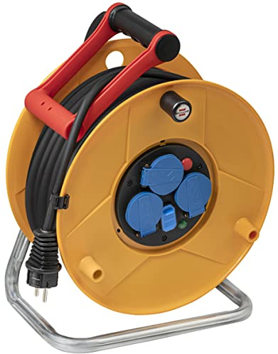 Brennenstuhl Kabeltrommel Standard Pro mit USB/elektrische Kabeltrommel, 3 Steckdosen, mit Klappe und 2 USB-Ladebuchsen (im Außenbereich, 40 m Kabel RN-F 3G1,5, hergestellt in Frankreich), mittelgelb