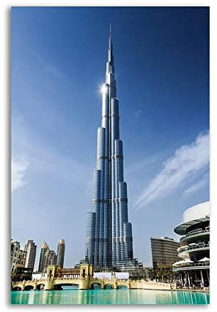 Panorama Gemälde Druck auf Leinwand,Arabien Dubai Khalifa Burj,Gebäude Gemälde Landschaft Poster und Drucke,Stadt Leinwandbild für Wohnzimmer Dekor 80x120cm(32x48in) Rahmenlos