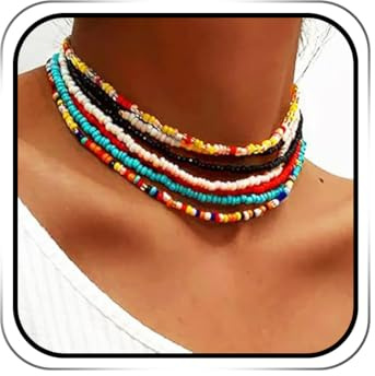 ACEDRE Boho Layered Beaded Choker Necklace Colorful Chokers 7Pcs for Women