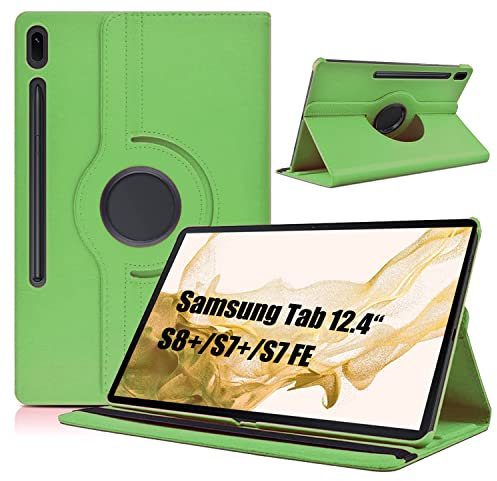 Dlahaby Hülle für Samsung Tab S8+ S8 Plus 2022 /S7 FE 2021/S7 Plus 2020 12.4 Zoll,PU Leder mit Drehbar Standfunktion Schutzhülle für Tablet Samsung Tab S7 Fe/S8 Plus/S7 Plus,Grün