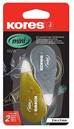 Kores - Mini-Metallic-Stil: Mauskorrekturband für Schüler und Erwachsene, kein Abschälen Weißes Out-Tape mit ergonomischer Form, Schul- und Bürobedarf, 5m x 4,2mm, 2 Stück