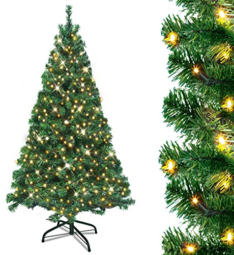 UISEBRT Albero di Natale Artificiale Verde con Luci LED, Supporto in Metallo 350 luci, Abete artificiale in PVC per decorazioni natalizie (210 cm)