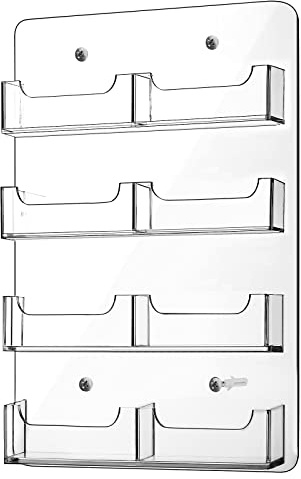 Hillban Acrylic Business Card Holder Wall Mount Clear Sticker Display Rack Multiple Card Holders Clear Acrylic Organizing Sticker Display Stand Pre Drilled(8 Pockets)