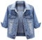 Hebezn Giacca di jeans corta da donna con risvolto casual Giacca di jeans a coste senza cuciture Blu L