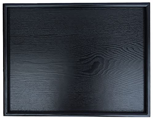 22 x 18 Inches Extra Large Solid Wood Serving Tray for Tea Coffee Table Snack Food Meals Serving Plate Kitchen Party Bar Breakfast Server with Raised Edges Black Wooden Decorative Ottoman Tray