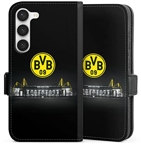 Klapphülle kompatibel mit Samsung Galaxy S 23 Handyhülle aus Kunst Leder schwarz Flip Case BVB Stadion Borussia Dortmund