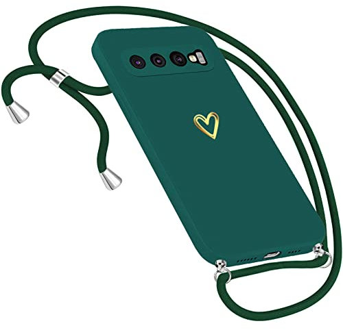 Neivi Handykette Hülle für Samsung Galaxy S10 Hülle Necklace, Herz Motiv Muster Handyhülle für Samsung Galaxy S10 Hülle mit Band Kordel zum Umhängeband Ultradünn Hülle für Samsung S10 (Grün)