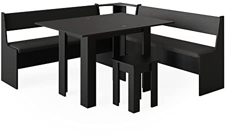 Vicco Eckbankgruppe Roman, Küchentisch, Schwarz, 180 x 180 cm mit Tisch