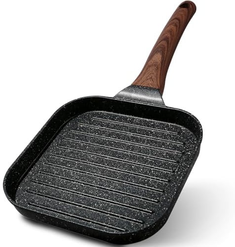 ESLITE Life Nonstick Grill Pan for Stove Tops, 7 Inch Granite Coating Square Grill Skillet Compatible with All Stovetops (Gas, Electric & Induction), PFOA Free